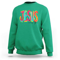 Jesus Loves You Colorful Brush Stroke Christian Sweatshirt Faith Inspirational Religious Gift for Believers