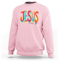 Jesus Loves You Colorful Brush Stroke Christian Sweatshirt Faith Inspirational Religious Gift for Believers