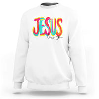 Jesus Loves You Colorful Brush Stroke Christian Sweatshirt Faith Inspirational Religious Gift for Believers