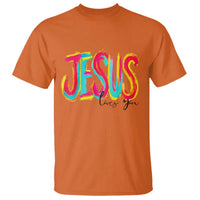 Jesus Loves You Colorful Brush Stroke Christian T Shirt Faith Inspirational Religious Gift for Believers