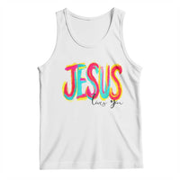 Jesus Loves You Colorful Brush Stroke Christian Tank Top Faith Inspirational Religious Gift for Believers