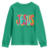 Jesus Loves You Colorful Brush Stroke Christian Youth Sweatshirt Faith Inspirational Religious Gift for Believers
