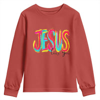 Jesus Loves You Colorful Brush Stroke Christian Youth Sweatshirt Faith Inspirational Religious Gift for Believers