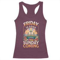 Friday Is Good Cause Sunday Is Coming Christian Easter Racerback Tank Top Cross Sunrise Floral Faith Inspirational Gift
