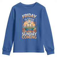 Friday Is Good Cause Sunday Is Coming Christian Easter Youth Sweatshirt Cross Sunrise Floral Faith Inspirational Gift