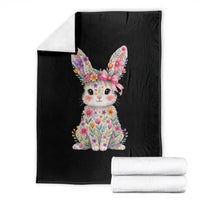 Cute Floral Easter Bunny Graphic Throw Blanket Adorable Spring Rabbit with Flowers Pastel Aesthetic Gift