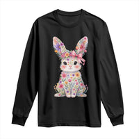 Cute Floral Easter Bunny Graphic Long Sleeve Shirt Adorable Spring Rabbit with Flowers Pastel Aesthetic Gift