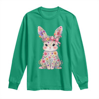 Cute Floral Easter Bunny Graphic Long Sleeve Shirt Adorable Spring Rabbit with Flowers Pastel Aesthetic Gift