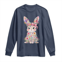 Cute Floral Easter Bunny Graphic Long Sleeve Shirt Adorable Spring Rabbit with Flowers Pastel Aesthetic Gift