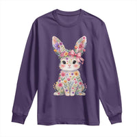 Cute Floral Easter Bunny Graphic Long Sleeve Shirt Adorable Spring Rabbit with Flowers Pastel Aesthetic Gift