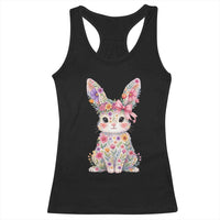 Cute Floral Easter Bunny Graphic Racerback Tank Top Adorable Spring Rabbit with Flowers Pastel Aesthetic Gift
