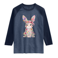 Cute Floral Easter Bunny Graphic Raglan Shirt Adorable Spring Rabbit with Flowers Pastel Aesthetic Gift