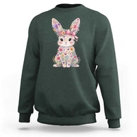 Cute Floral Easter Bunny Graphic Sweatshirt Adorable Spring Rabbit with Flowers Pastel Aesthetic Gift
