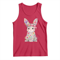 Cute Floral Easter Bunny Graphic Tank Top Adorable Spring Rabbit with Flowers Pastel Aesthetic Gift