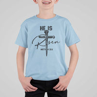 He Is Risen Matthew 28:6 Christian Easter T Shirt For Kid Nail Cross Faith Religious Inspirational Gift