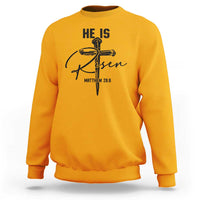 He Is Risen Matthew 28:6 Christian Easter Sweatshirt Nail Cross Faith Religious Inspirational Gift