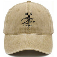 He Is Risen Matthew 28:6 Christian Easter Washed Cotton Baseball Cap Nail Cross Faith Religious Inspirational Gift