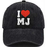 I Heart MJ Classic Graphic Tribute Washed Cotton Baseball Cap Love Pop Legend Iconic Culture Music Fan Favor