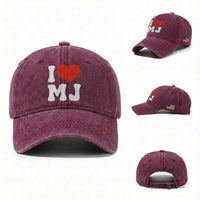 I Heart MJ Classic Graphic Tribute Washed Cotton Baseball Cap Love Pop Legend Iconic Culture Music Fan Favor