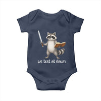 We Test At Dawn Raccoon Warrior Baby Onesie Funny Student Teacher Exam Motivation