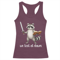 We Test At Dawn Raccoon Warrior Racerback Tank Top Funny Student Teacher Exam Motivation