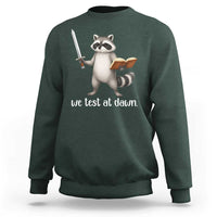 We Test At Dawn Raccoon Warrior Sweatshirt Funny Student Teacher Exam Motivation