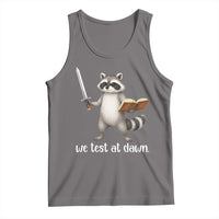 We Test At Dawn Raccoon Warrior Tank Top Funny Student Teacher Exam Motivation