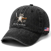We Test At Dawn Raccoon Warrior Washed Cotton Baseball Cap Funny Student Teacher Exam Motivation