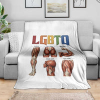 LGBTQ Acronym Funny Fitness Gym Rainbow Muscle Graphic Throw Blanket Legs Glutes Biceps Triceps Quads