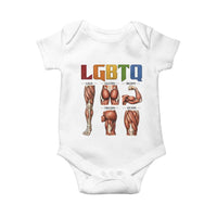 LGBTQ Acronym Funny Fitness Gym Rainbow Muscle Graphic Baby Onesie Legs Glutes Biceps Triceps Quads