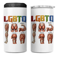LGBTQ Acronym Funny Fitness Gym Rainbow Muscle Graphic 4 in 1 Can Cooler Tumbler Legs Glutes Biceps Triceps Quads