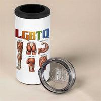 LGBTQ Acronym Funny Fitness Gym Rainbow Muscle Graphic 4 in 1 Can Cooler Tumbler Legs Glutes Biceps Triceps Quads