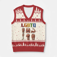 LGBTQ Acronym Funny Fitness Gym Rainbow Muscle Graphic V-Neck Knit Sweater Vest Legs Glutes Biceps Triceps Quads
