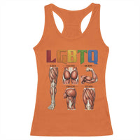 LGBTQ Acronym Funny Fitness Gym Rainbow Muscle Graphic Racerback Tank Top Legs Glutes Biceps Triceps Quads