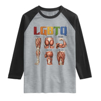 LGBTQ Acronym Funny Fitness Gym Rainbow Muscle Graphic Raglan Shirt Legs Glutes Biceps Triceps Quads