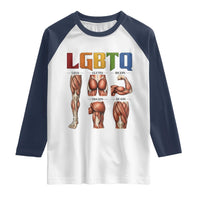 LGBTQ Acronym Funny Fitness Gym Rainbow Muscle Graphic Raglan Shirt Legs Glutes Biceps Triceps Quads