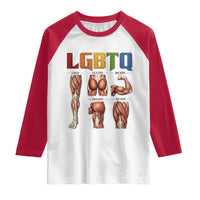 LGBTQ Acronym Funny Fitness Gym Rainbow Muscle Graphic Raglan Shirt Legs Glutes Biceps Triceps Quads