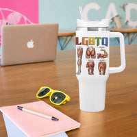 LGBTQ Acronym Funny Fitness Gym Rainbow Muscle Graphic Tumbler With Handle Legs Glutes Biceps Triceps Quads