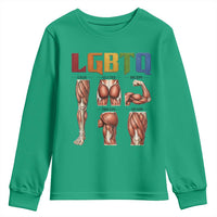 LGBTQ Acronym Funny Fitness Gym Rainbow Muscle Graphic Youth Sweatshirt Legs Glutes Biceps Triceps Quads