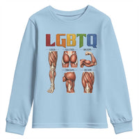 LGBTQ Acronym Funny Fitness Gym Rainbow Muscle Graphic Youth Sweatshirt Legs Glutes Biceps Triceps Quads
