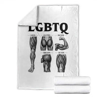 LGBTQ Acronym Funny Fitness Gym Muscle Graphic Throw Blanket Legs Glutes Biceps Triceps Quads