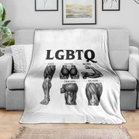 LGBTQ Acronym Funny Fitness Gym Muscle Graphic Throw Blanket Legs Glutes Biceps Triceps Quads