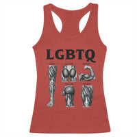 LGBTQ Acronym Funny Fitness Gym Muscle Graphic Racerback Tank Top Legs Glutes Biceps Triceps Quads