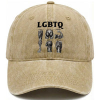 LGBTQ Acronym Funny Fitness Gym Muscle Graphic Washed Cotton Baseball Cap Legs Glutes Biceps Triceps Quads