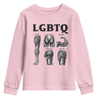 LGBTQ Acronym Funny Fitness Gym Muscle Graphic Youth Sweatshirt Legs Glutes Biceps Triceps Quads
