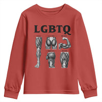 LGBTQ Acronym Funny Fitness Gym Muscle Graphic Youth Sweatshirt Legs Glutes Biceps Triceps Quads