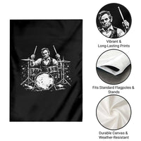 Vintage Abraham Lincoln Playing Drums Graphic Garden Flag Abe Musician Patriotic Rockstar Drummer President