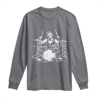Vintage Abraham Lincoln Playing Drums Graphic Long Sleeve Shirt Abe Musician Patriotic Rockstar Drummer President