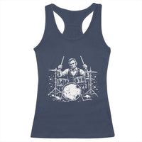 Vintage Abraham Lincoln Playing Drums Graphic Racerback Tank Top Abe Musician Patriotic Rockstar Drummer President