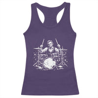 Vintage Abraham Lincoln Playing Drums Graphic Racerback Tank Top Abe Musician Patriotic Rockstar Drummer President